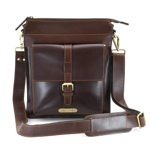 Style n Craft Other - 392002 Tall Messenger Bag in Dark Brown Leather